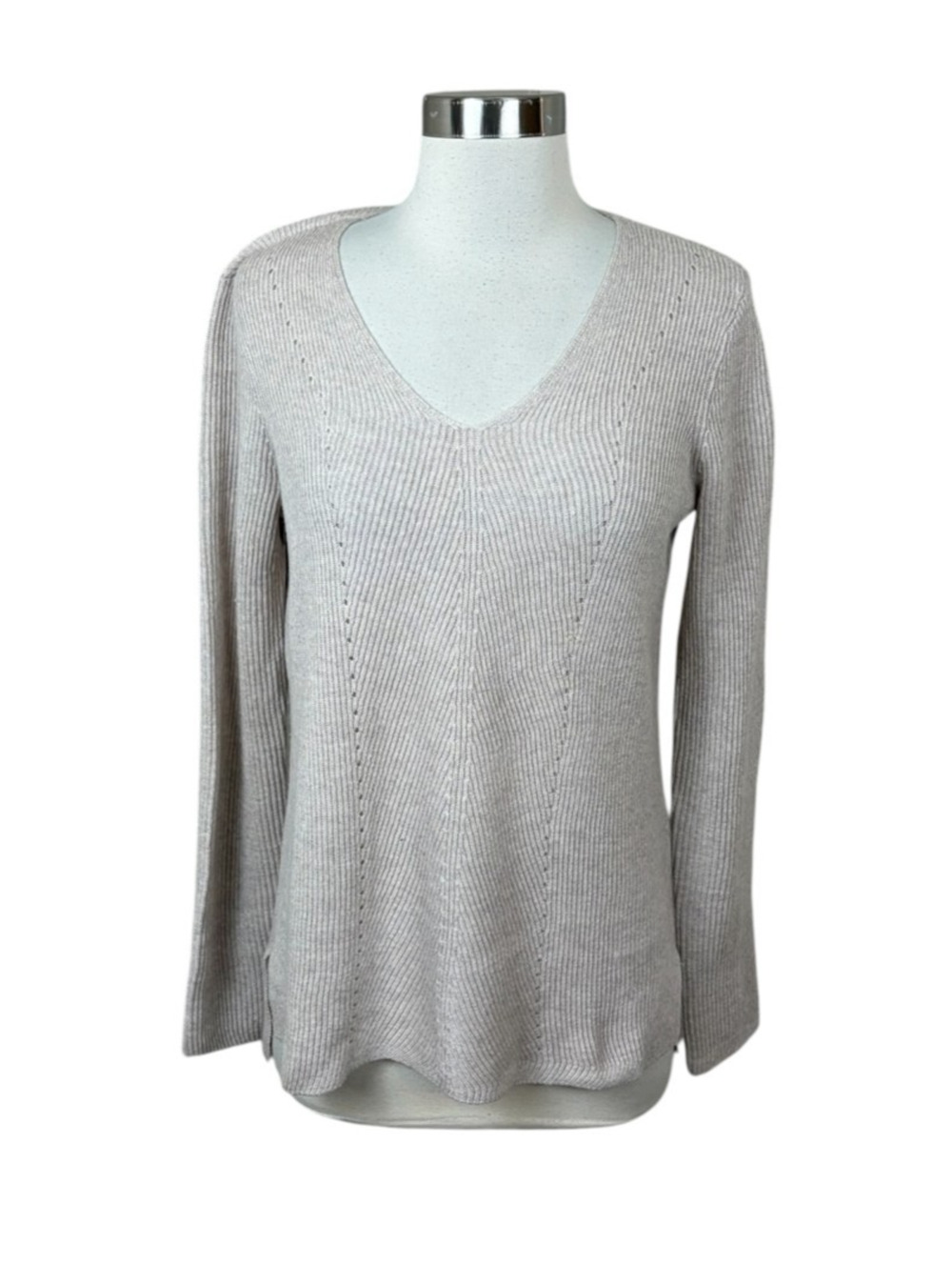 J. McLaughlin Tan Neutral Ribbed 100% Italian Merino Wool Sweater Size XS